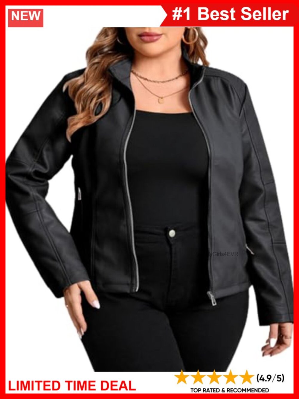 Plus Size Faux Leather Zip Up Moto Jacket Quilted Stand Collar